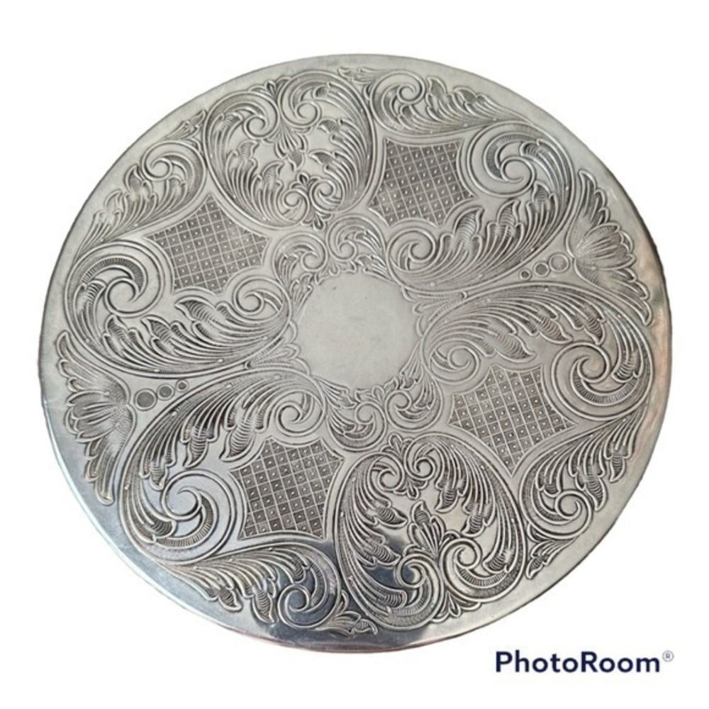 Vintage Silverplate Round Etched Hot Plate or Serving Trivet